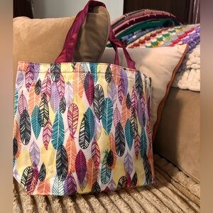 Colorful Feather-Print Tote Bag - Multicolor NWOT 14x10x3 sturdy